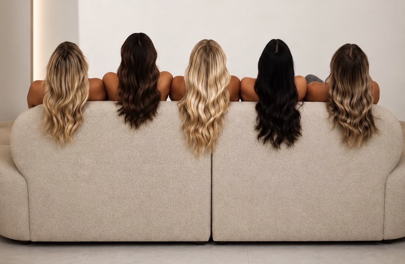 Longueurs d’extensions wavy aux nuances blondes, brunes et noires posées chez Beautiful Hair by Simo Rosana